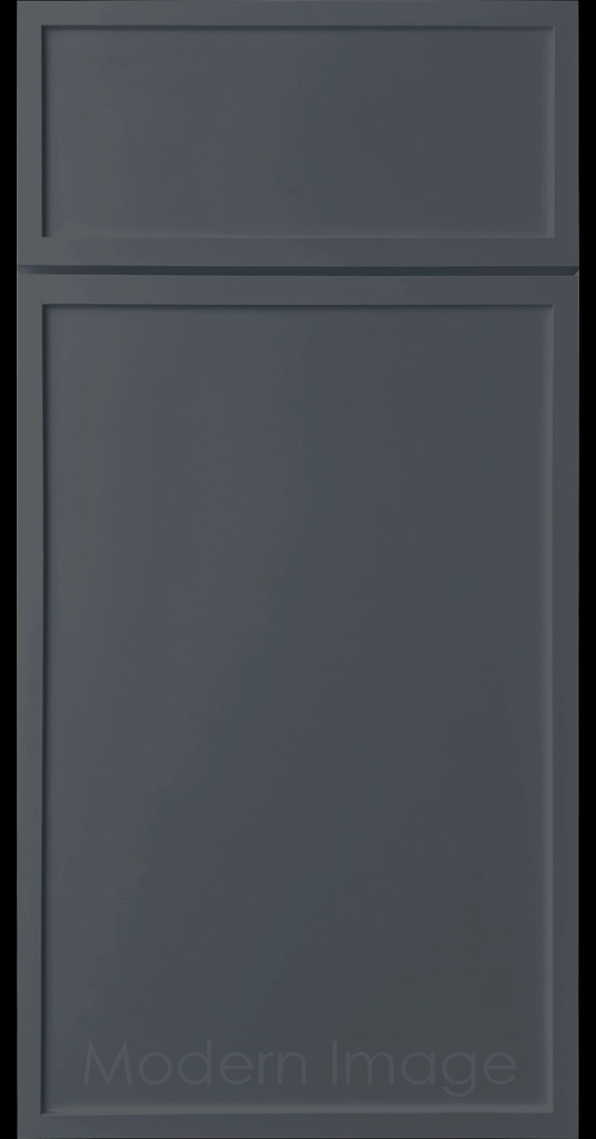 Sea Matte color Arcadia shaker-style cabinet door, featuring slim stile and rail surrounding a flat center panel